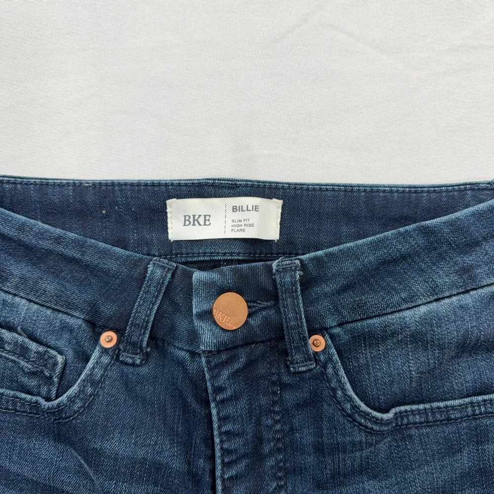 BKE Jeans Billie High Rise Flare Slim Fit Dark Wash Denim Blue Womens 25 x 31.5